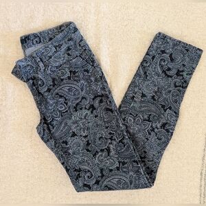 prAna Size 4 Blue & Grey Paisley Soft Corduroy Skinny Pants With Pockets